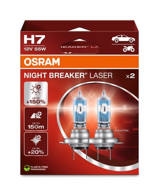 H7 Motorrad-Scheinwerferlampe 12V 55W PX26d NIGHT BREAKER® LASER +150% mehr Helligkeit 2 St. OSRAM
