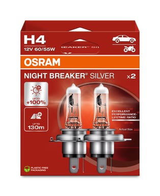 H4 Halogen-Scheinwerferlampe 12V 60/55W P43t NIGHT BREAKER® SILVER +100% 2 St. OSRAM
