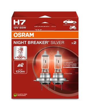 H7 Halogen-Scheinwerferlampe 12V 55W PX26d NIGHT BREAKER® SILVER +100% 2 St. OSRAM